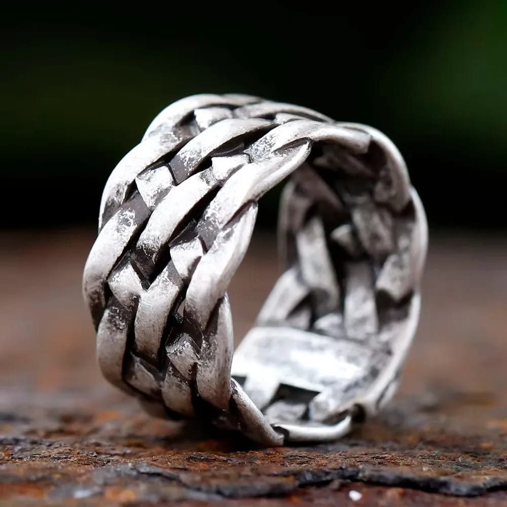 Gothic Braided Chain 316L Stainless Steel Ring for Men