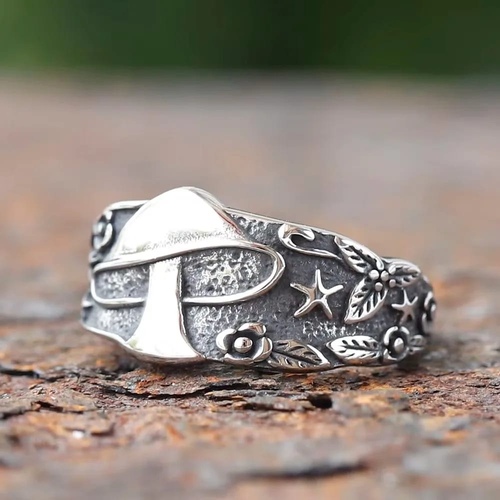 Vintage Mushroom Forest 316L Stainless Steel Ring