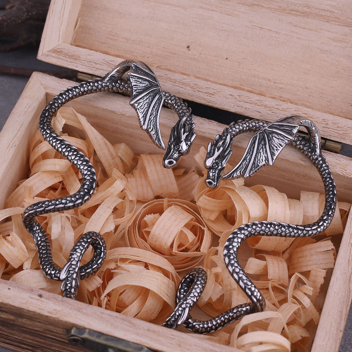 Stainless Steel Viking Dragon Ear Wrap Clip Earrings