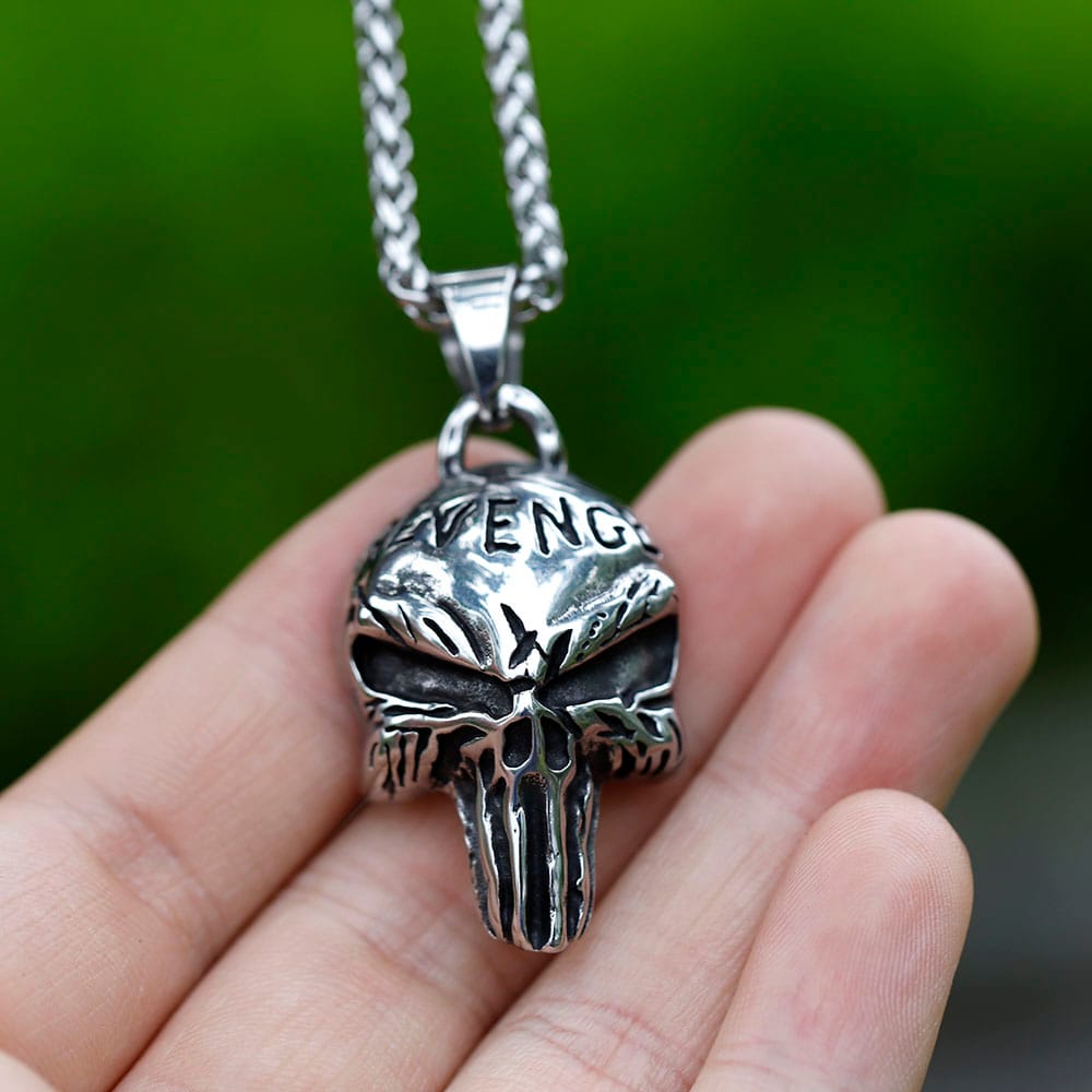 Men's Revenge Skull Stainless Steel Biker Pendant Necklace
