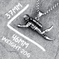 Side profile of the scuba diver pendant, highlighting its sturdy design.