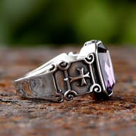 Side view of the vintage gothic ring, emphasizing the robust 316L stainless steel and the textured cross embellishment.