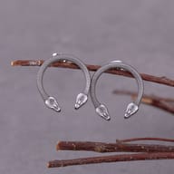 Pair of 316L stainless steel double-headed snake stud earrings displayed on a rustic twig.