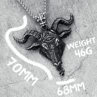 Full view of the gothic ram goat eye stainless steel pendant necklace displayed flat on a surface.