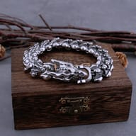 Viking dragon keel stainless steel bracelet shown on a man's wrist