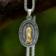 Front view of Nuestra Senora de Guadalupe stainless steel pendant