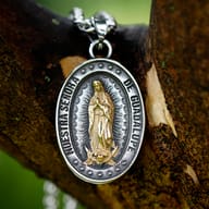 Stainless steel religious medallion shown with chain option A