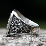 Close-up of the skull motif on the vintage punk rock ring, highlighting its detailed craftsmanship.