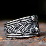 Stainless steel Mjolnir skull ring worn on finger