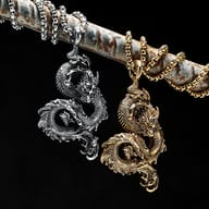 Intricate scales and coiled body of the stainless steel dragon pendant