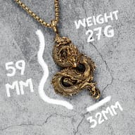 Stainless steel dragon pendant necklace displayed on a chain