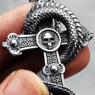 Rear view of the 316L stainless steel dragon skull cross pendant, showcasing its sturdy construction