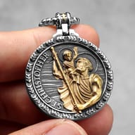 Side profile of the durable 316L stainless steel St. Christopher pendant, showing thickness.