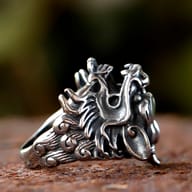 Overhead perspective of the substantial 316L stainless steel dragon ring.