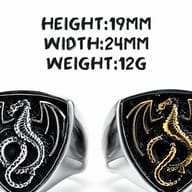 The Norse Dragon Shield ring displayed against a contrasting background, showcasing its metallic luster.