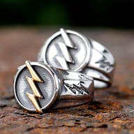 Overhead view of the Men's Stainless Steel Golden Lightning Bolt ring