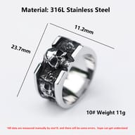 Close-up of the polished inner band and lower exterior of the Men's 316L stainless steel skull ring, showing its robust construction.