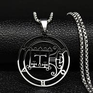 Detailed view of the 316L stainless steel Orobas Sigil pendant's lustrous finish