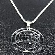 Top-down perspective of the Orobas Sigil pendant, showcasing its circular form