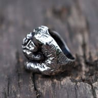 View of the intricate details on the knuckles of the 316L stainless steel ring.