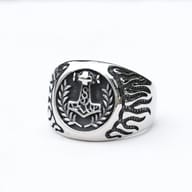 Side profile of the Mjolnir ring, showing its substantial width and detailed band.