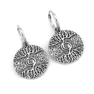 Two Viking Tree of Life earrings presented against a dark, contrasting background, ready for gifting.