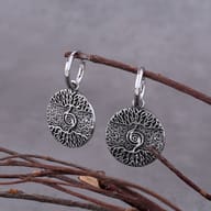 Detail shot of the durable stainless steel hoop closure on the Viking Tree of Life earring.