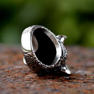 Rear view of the smooth polished inner band on the stainless steel tiger ring