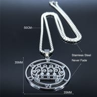 Reflective surface of the Paimon Sigil 316L stainless steel pendant with fine engraving.