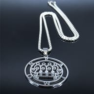 Detail view of the laser-engraved Paimon Sigil pendant next to a durable 316L stainless steel box chain.