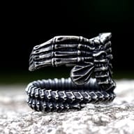 Detail shot of the antique finish on the 316L stainless steel creature ring