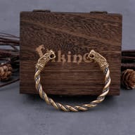 Closed rustic wooden presentation box alongside the stainless steel dragon bracelet
