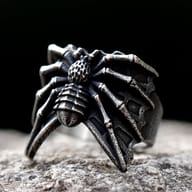 Lower section of the spider ring, highlighting its legs and abdomen on a rugged surface.