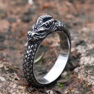 Close-up of the polished inner band of the 316L stainless steel Nordic dragon ring.