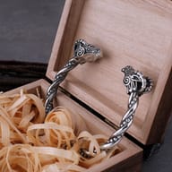 Angled view of the twisted rope metalwork on Viking goat cuff bracelet