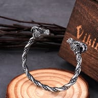Stainless steel Nordic goat cuff bracelet worn on a wrist