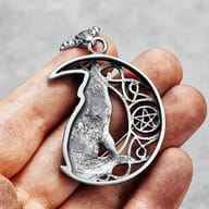 Reverse side of the durable stainless steel wolf moon pendant