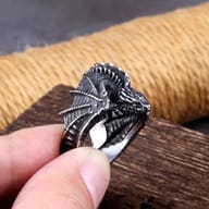 Viking dragon ring presented in an elegant wooden gift box