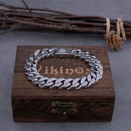 Valknut engraved box clasp on a heavy-duty stainless steel curb chain bracelet