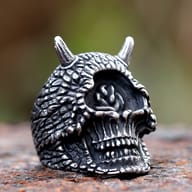 Side profile of the Gothic horned cyclops skull ring, showcasing the textured skull and jawline.