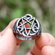 Angled view of the durable stainless steel ring, highlighting its bold design.