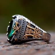 Close-up of royal crown and filigree relief on 316L stainless steel