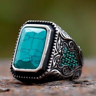 Side profile showing detailed scrollwork and black pave CZ accents set in an antiqued 316L stainless steel band