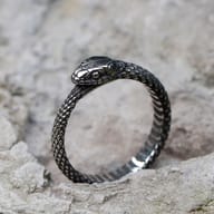 Angled view of the stainless steel snake ring, highlighting craftsmanship.