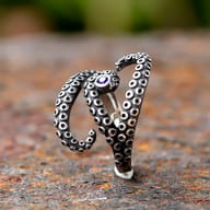 Close up of textured suction cups on coiled stainless steel tentacle ring