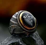 Full view of the durable 316L stainless steel Turkish signet ring, showcasing its robust design and ethnic style.