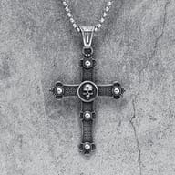 Gothic skull cross pendant with 'SKULL CROSS' text in the background