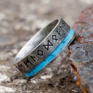 Side profile showing comfort fit interior and antiqued steel finish of the Viking ring