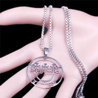 Intricate cutout design of the Seal of Sitri sigil on a polished stainless steel pendant.