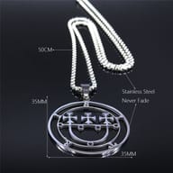 Angled perspective of the entire 316L stainless steel Seal of Sitri pendant and chain.